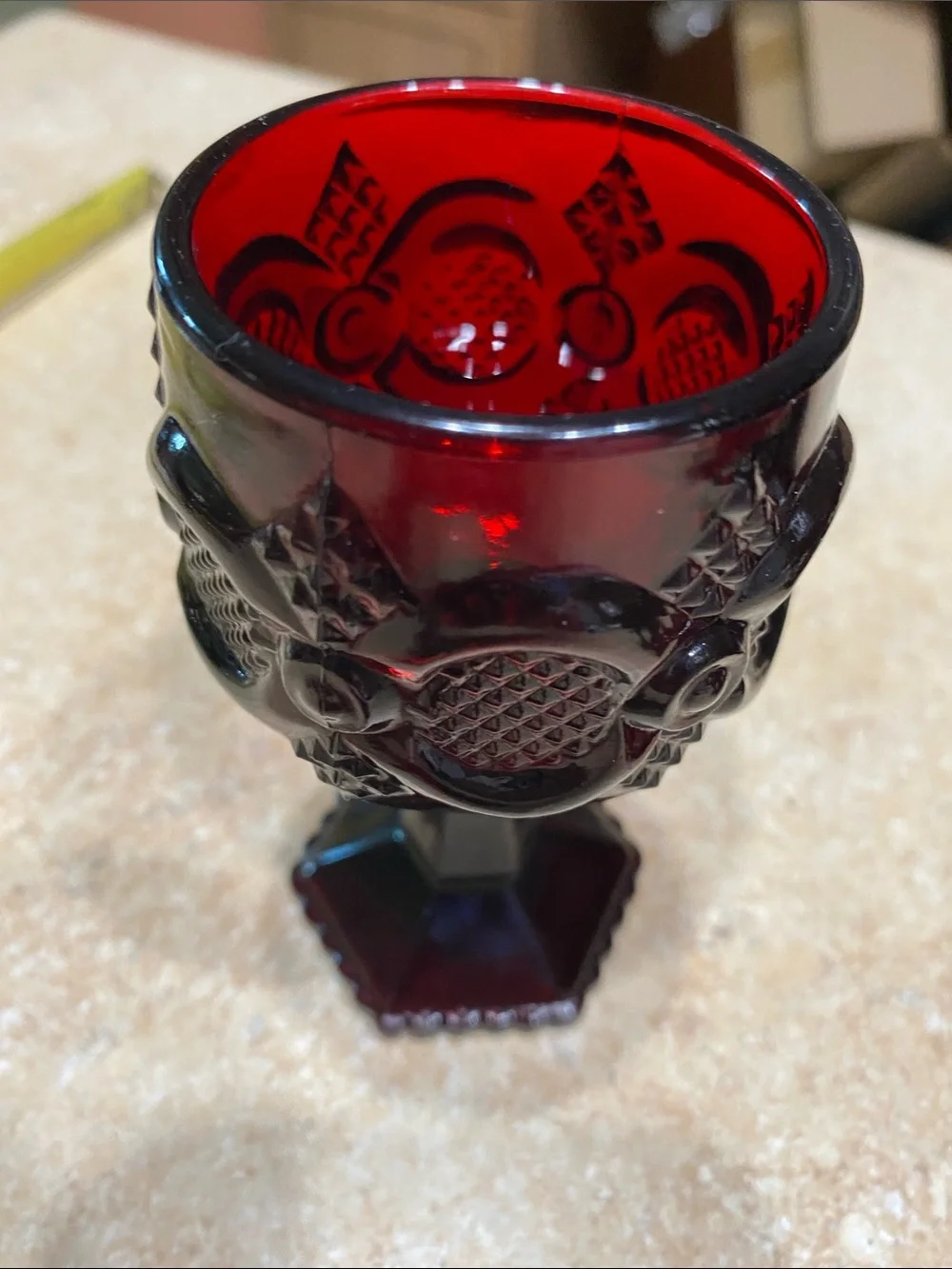 Set Of 6 Vintage Avon Ruby Red Cape Cod Small Goblets/Wine Glasses EUC